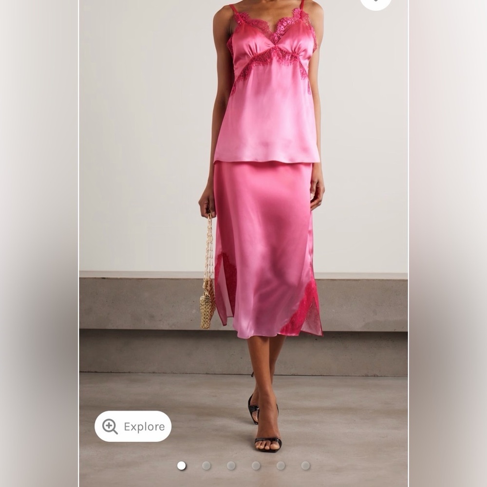 Dodo Bar Or Aia lace-trimmed silk-satin midi skirt NWT